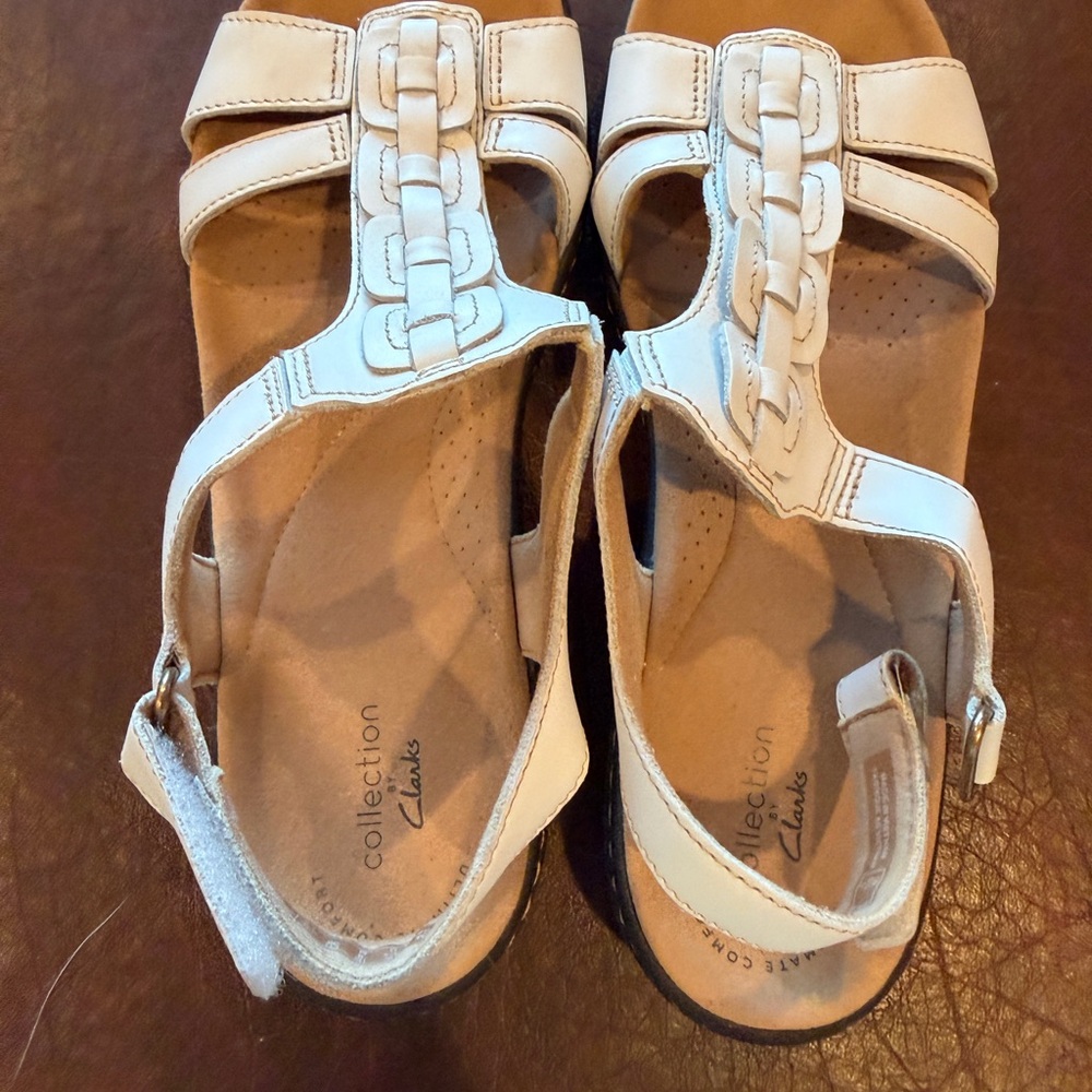 Clarks White Leather Sandals